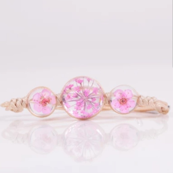 ADJUSTABLE DRY FLOWER BRACELET GLASS BALL - Picture 1 of 1